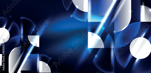Neon round shapes, lines and triangle elements. Hi-tech design for wallpaper, banner, background, landing page, wall art, invitation, prints, posters