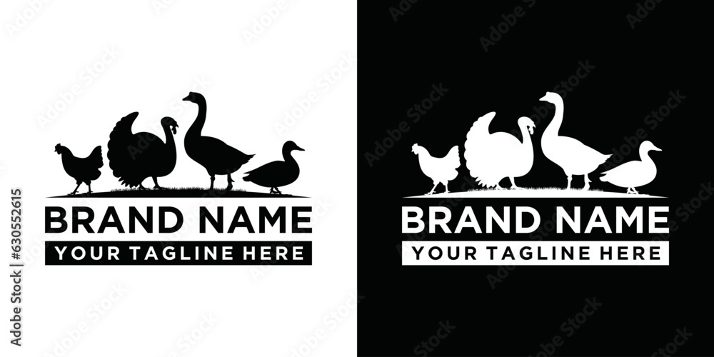 Poultry farm logo template, chicken farm, turkey farm, duck farm, goose
