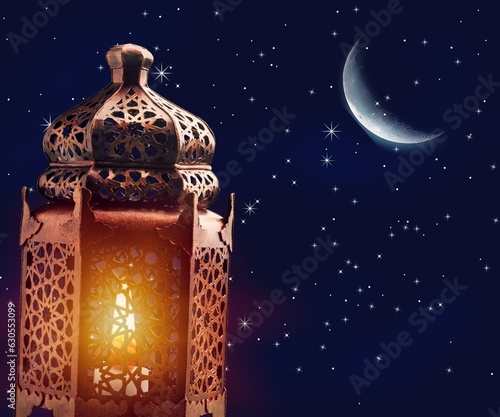 Arabic beautiful lantern glowing at sky night