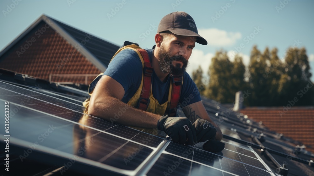 Skilled Photovoltaic Technician Repairing Solar Panel for Clean Energy Generation. Sustainable Technology. Skilled Photovoltaic Technician Repairing Solar Panel for Clean Energy Generation. Sustainable Technology.