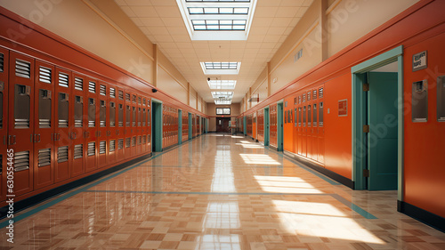 empty hallway with lockers on both sides