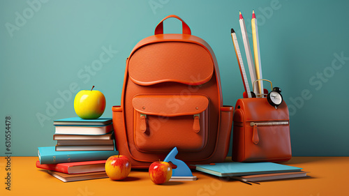 backpack filled with school supplies. Back to school concept