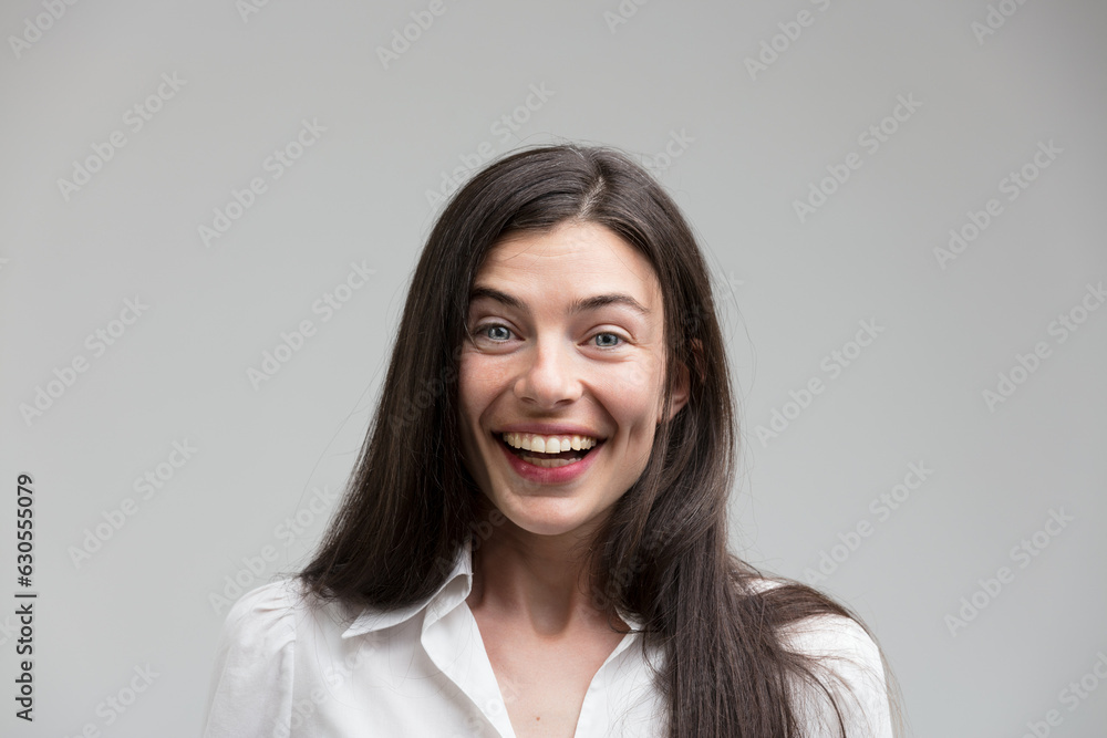 Fototapeta premium Joyous woman radiates optimism, good news