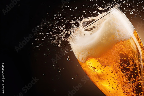 close up beer with bubbles in glass