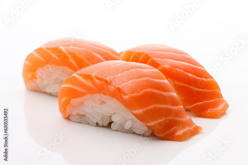 Salmon sushi, white background
