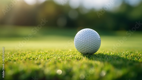 A close-up shot of a golf ball on the golf course