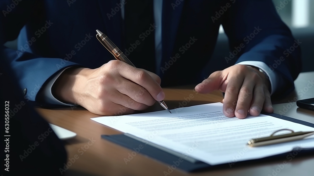 Negotiating a contract, business people work with documents at a desk Negotiating a contract, business people work with documents at a desk