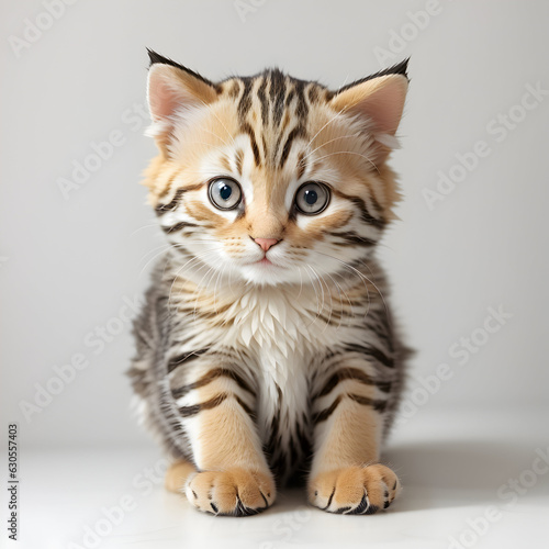 Cute bengal kitten with blue eyes sitting on gray background © Ninja