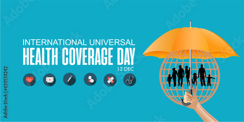 International Universal Health Coverage Day. December 12. Template for background, banner, card, poster with text inscription.