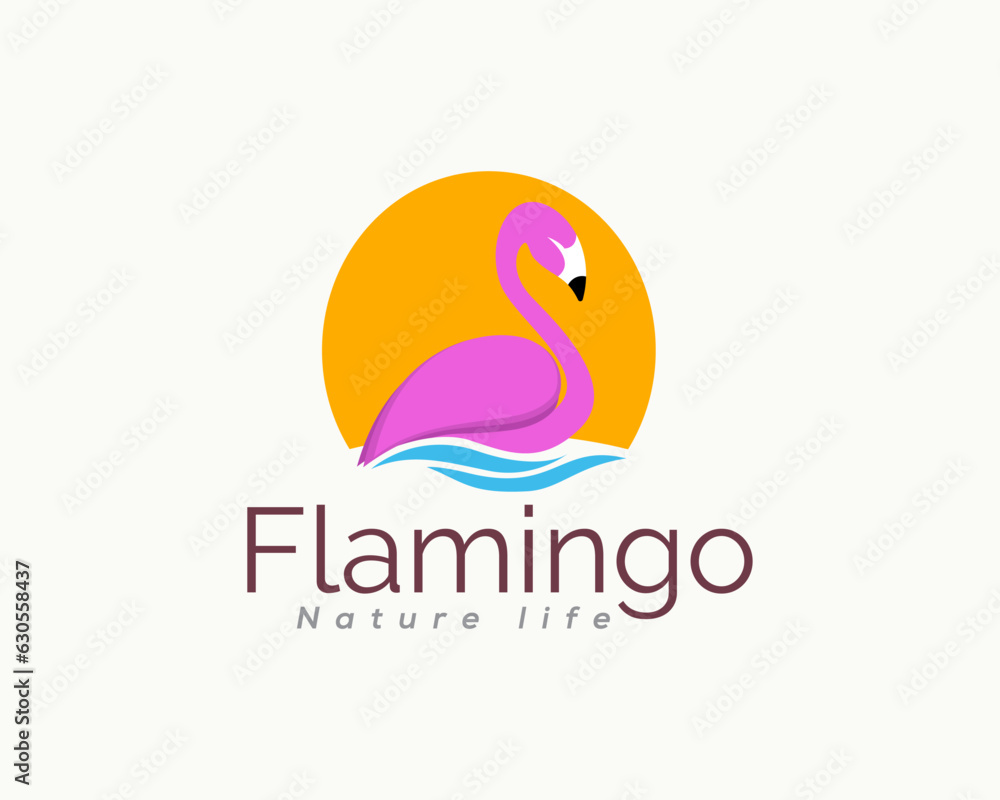 abstract flamingo with water sun background logo template illustration inspiration abstract flamingo with water sun background logo template illustration inspiration