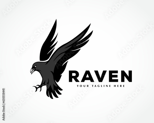 silhouette raven bird fast flying catch logo symbol design template illustration inspiration