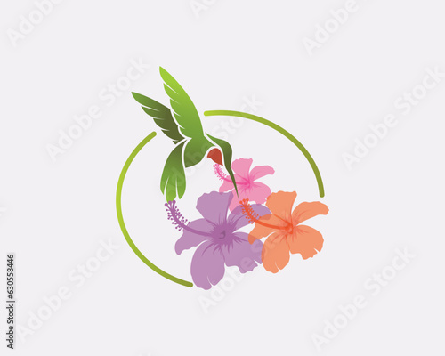 humming bird with flower art logo icon symbol design template illustration inspiration