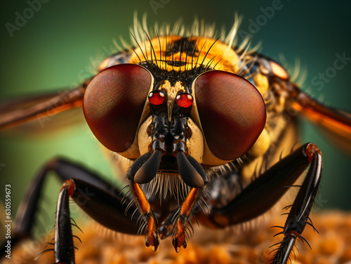 Super macro of a robber fly on nature background, macro photography, Generative AI.
 photo