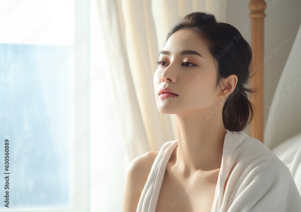 リラックスしているアジア人女性の美容イメージ（スキンケア・ボディケア・エステサロン）