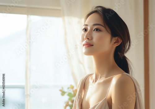リラックスしているアジア人女性の美容イメージ（スキンケア・ボディケア・エステサロン）