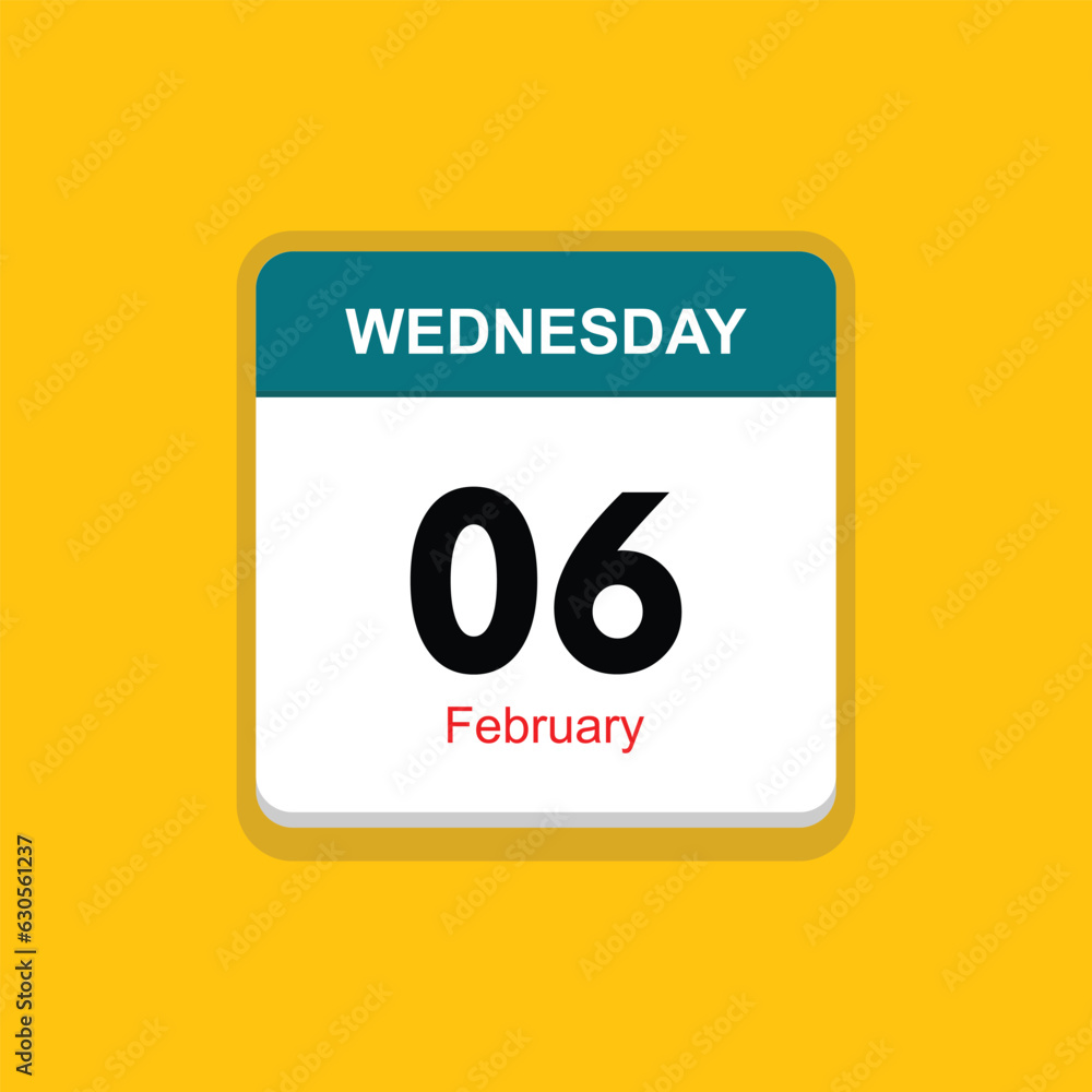february 06 wednesday icon with yellow background, calender icon