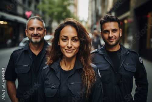 Portraits of women, men, and security guards in the city. Cross your arms and enjoy your support, safety, and teamwork. © sirisakboakaew
