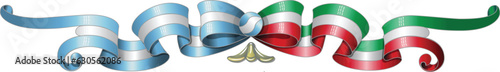 Argentine Italia flag ribbon illustration vector with argentine style drawing of Fileteado Porteño technic