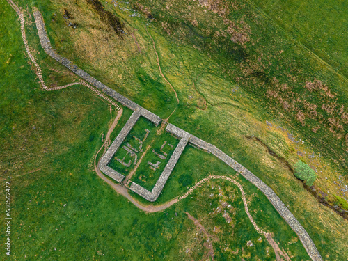 Tableau sur toile The aerial view of the Milecastle 39 of the Hadrian's Wall in the Northumberland