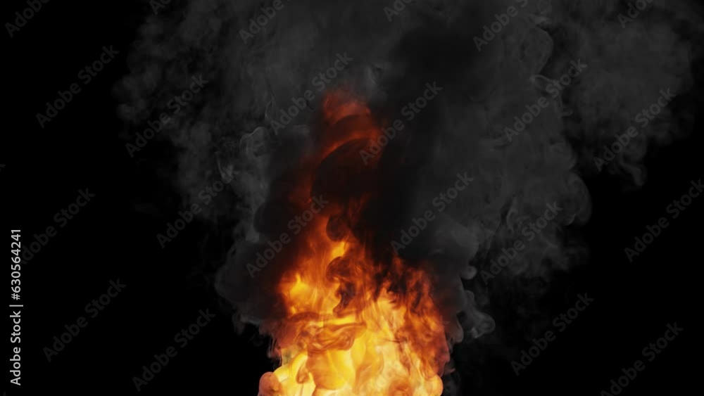 Realistic burning flame and smoke on a black background Realistic burning flame and smoke on a black background