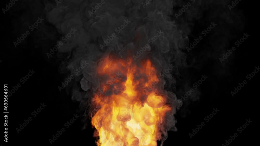 Realistic burning flame and smoke on a black background Realistic burning flame and smoke on a black background