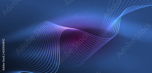 Shiny glowing neon wave. Neon light or laser show, electric impulse, power lines, techno quantum energy impulse, magic glowing dynamic lines