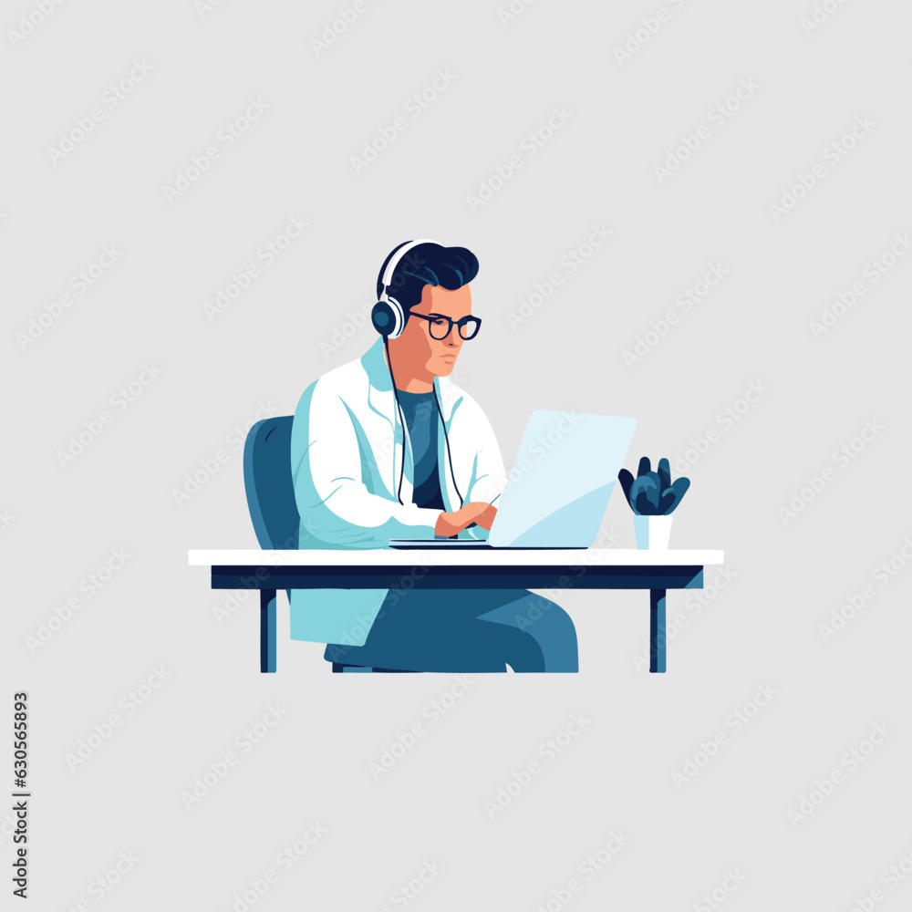 man sitting working on laptop