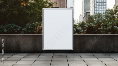 Mockup blank white poster on the wall