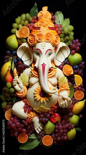 Foto portrait of hindu god lord ganesha with fruits