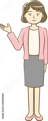 Full-body illustration of a woman to guide-friendly simple touch