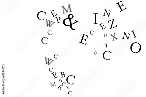 Digital png illustration of black and white letters with icons on transparent background