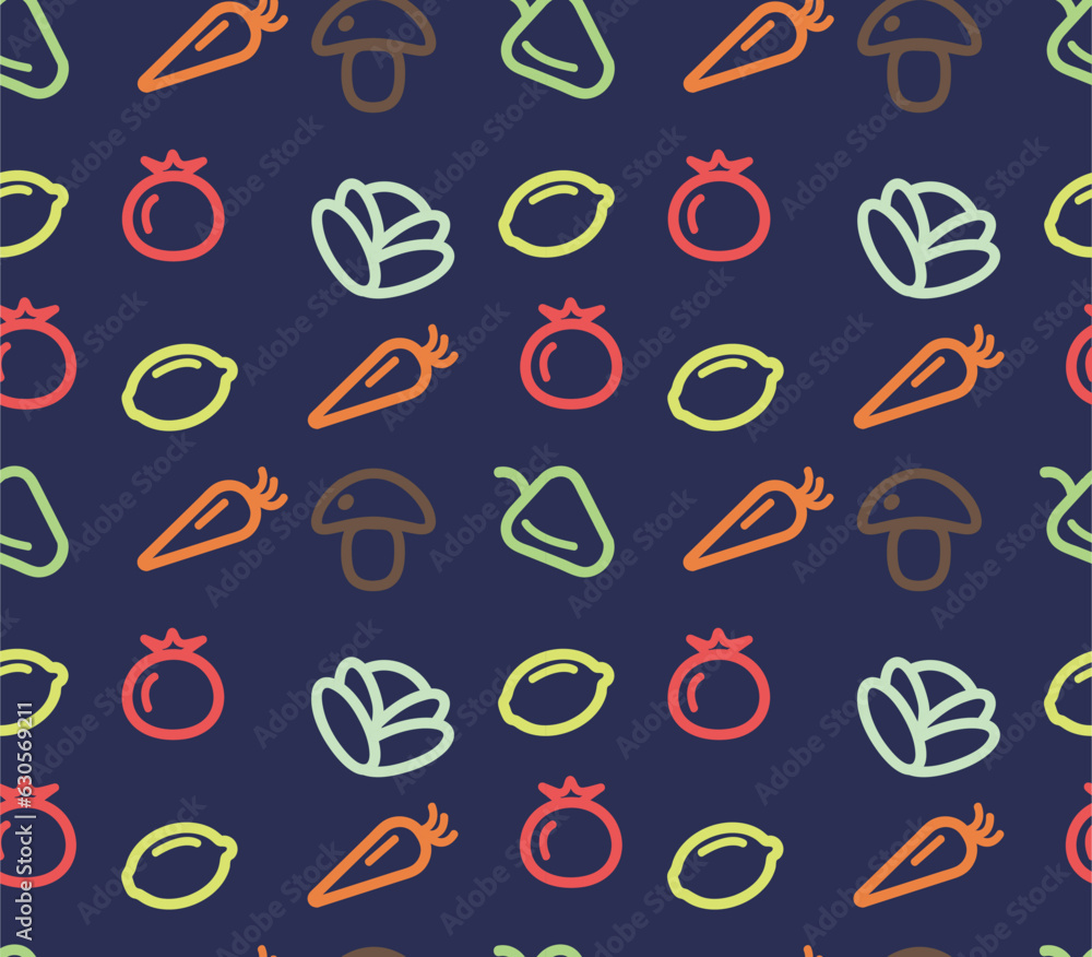 seamless pattern of linear food icons - mushroom, carrot, tomato, lemon, pepper, cabbage. For web design, postcards, wallpapers, textiles, backgrounds, wrappers, postcards, invitations. seamless pattern of linear food icons - mushroom, carrot, tomato, lemon, pepper, cabbage. For web design, postcards, wallpapers, textiles, backgrounds, wrappers, postcards, invitations.