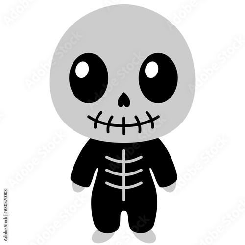 Cute Baby Skeleton Kawaii Chibi Cartoon Style. Design Illustration Element for Decoration or Ornament in Artwork or Halloween Festival