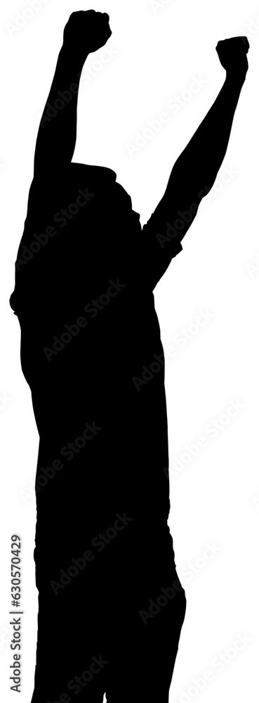 Digital png silhouette image of man raising hands on transparent background