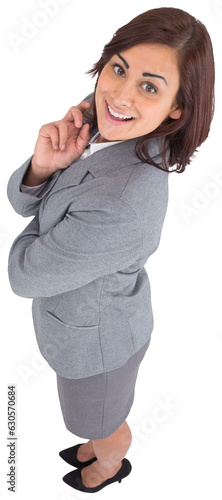 Digital png photo of happy hispanic businesswoman standing on transparent background