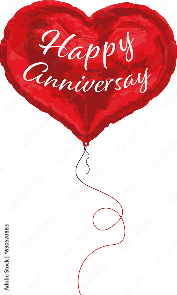 Digital png illustration of red balloon with happy anniversary text on
