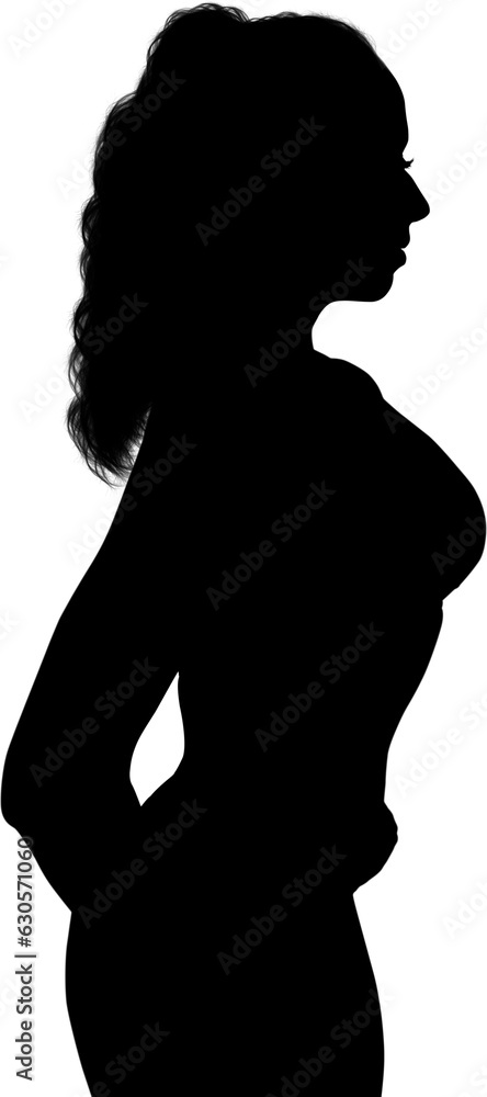 Digital png silhouette of shapely woman standing on transparent background