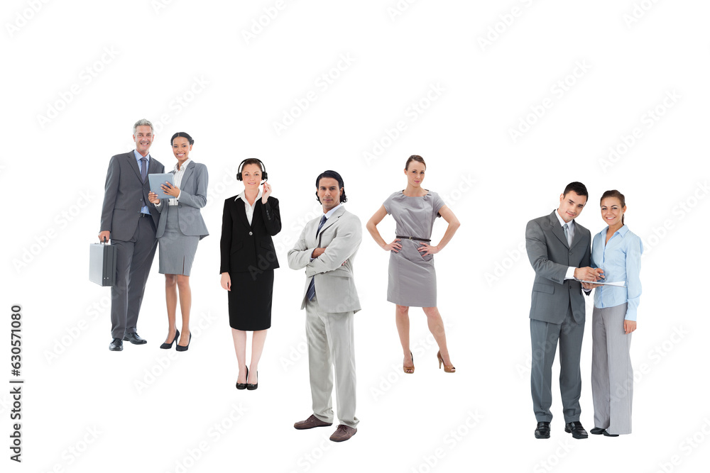 Digital png photo of happy diverse women and men businessmen standing on transparent background Digital png photo of happy diverse women and men businessmen standing on transparent background