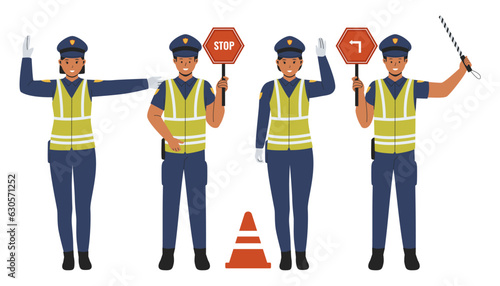 Photo Police officer illustration set collection