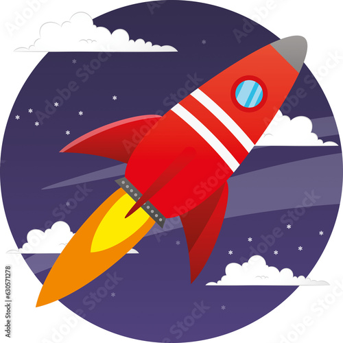 Digital png illustration of rocket and outer space on transparent background