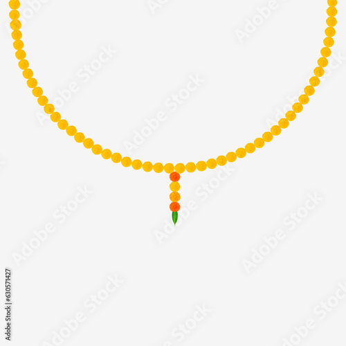 Traditional Indian Marigold Flower Garland with Mango leaves. Decoration for Indian hindu holidays or weddings or Puja Festival, Indian Festival flower decoration

