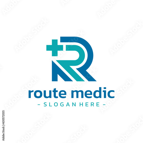 Letter R medical arrow logo design vector.