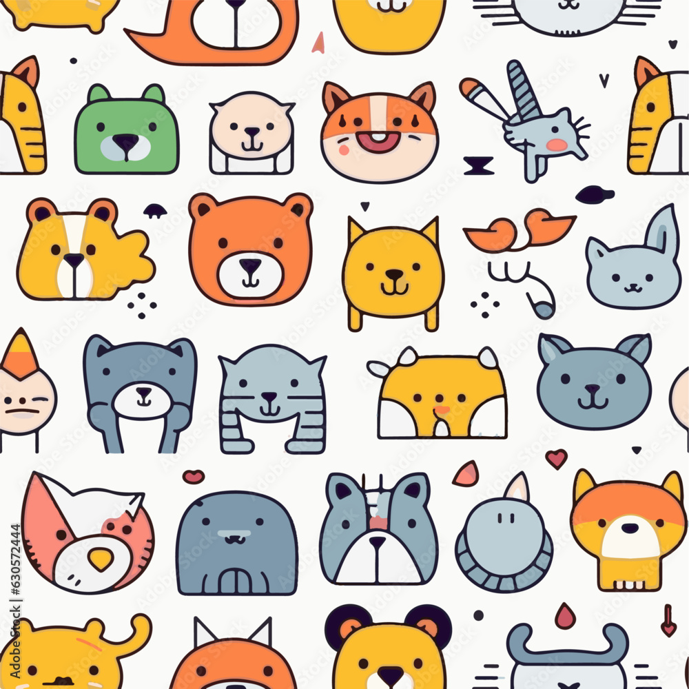 Animal handdrawn doodle seamless pattern Animal handdrawn doodle seamless pattern