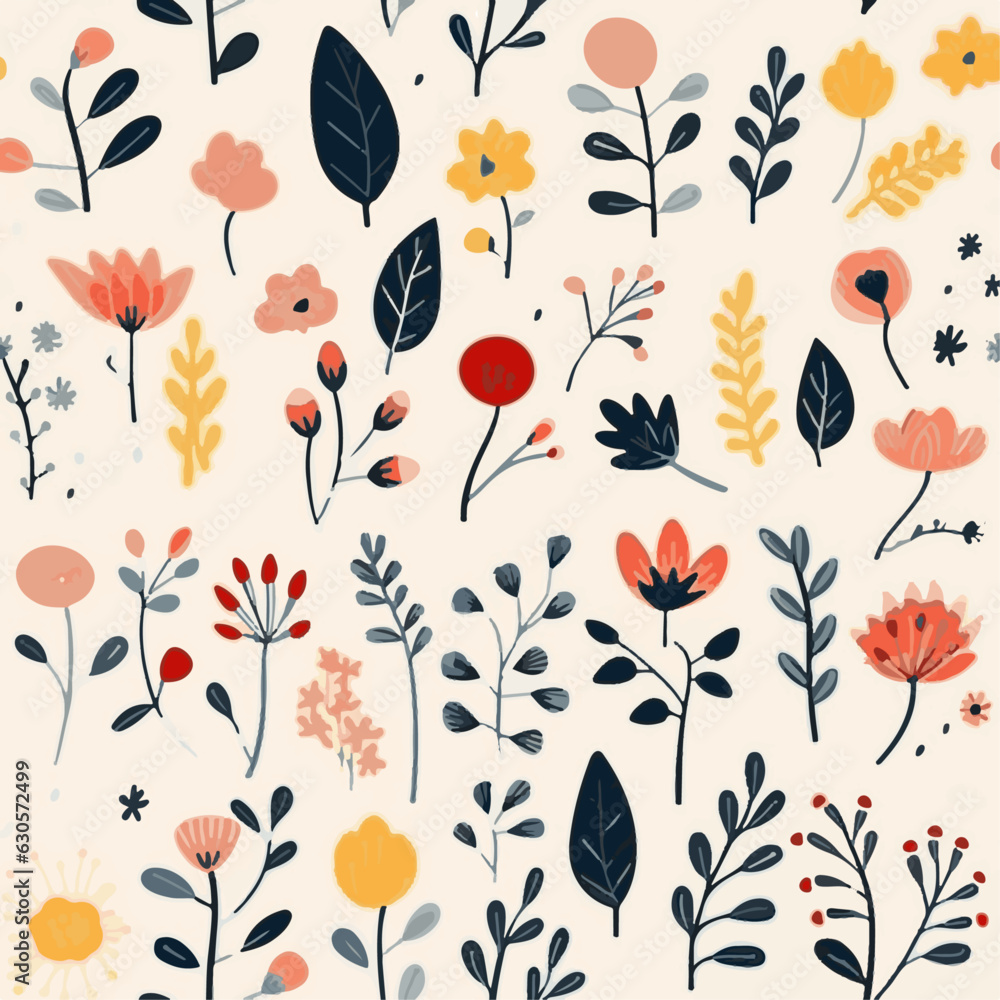 Floral leaf handdrawn doodle seamless pattern Floral leaf handdrawn doodle seamless pattern
