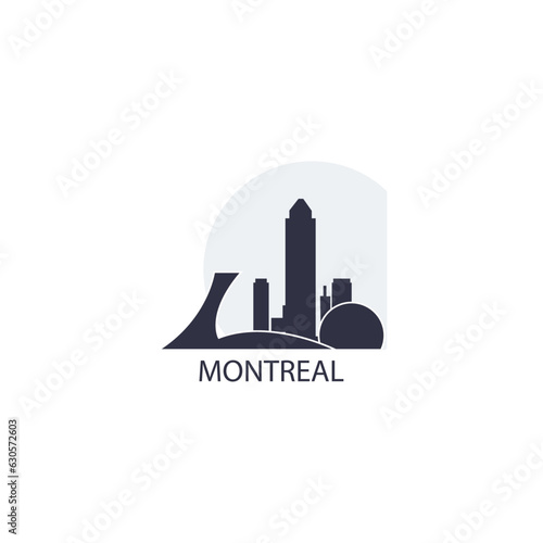 Canada Montreal cityscape skyline city panorama vector flat modern logo icon. Canadian Quebec province emblem idea with landmarks and building silhouettes at sunrise sunset