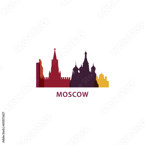 Russia Moscow city cityscape skyline capital panorama vector flat modern logo icon. Russian town emblem idea with landmarks and building silhouettes