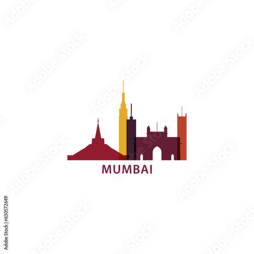 India Mumbai city cityscape skyline panorama vector flat modern logo icon. Asian region emblem idea with landmarks and building silhouettes