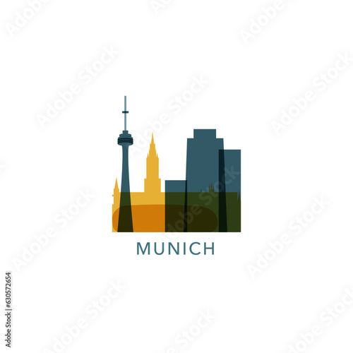 Germany Munich cityscape, skyline, panoramic view vector flat logo, icon. Bavaria region emblem contour with landmarks and buildings