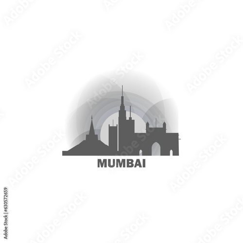 India Mumbai city cityscape skyline panorama vector flat modern logo icon. Asian region emblem idea with landmarks and building silhouettes at sunrise sunset