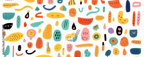 Fun colorful seamless pattern collection. Creative minimalist style art background for children or trendy design with bright basic shapes. Simple and playful childish doodle backdrop  Generative AI
